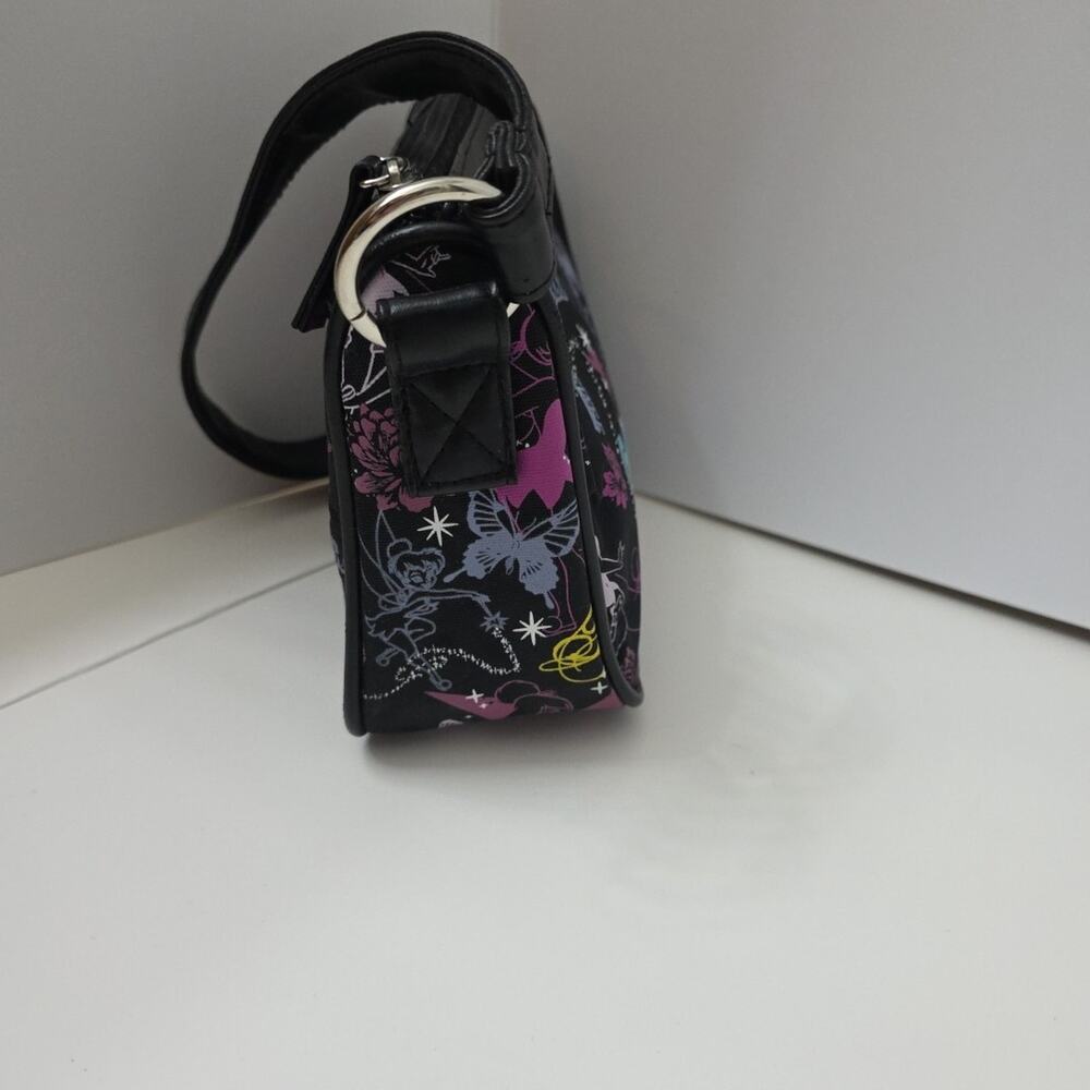 Y2K Vintage Disney Tinker Bell “Tink” Fairy Print Black Small Shoulder Bag Purse - Picture 3 of 12